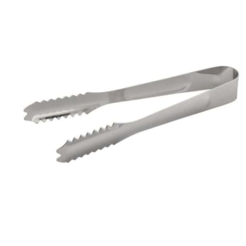 Clește de cărbune și rășină, confecționat din oțel inoxidabil cu margini dantelate, este ideal pentru manipularea cărbunilor, așa cum se arată pe un fundal alb.