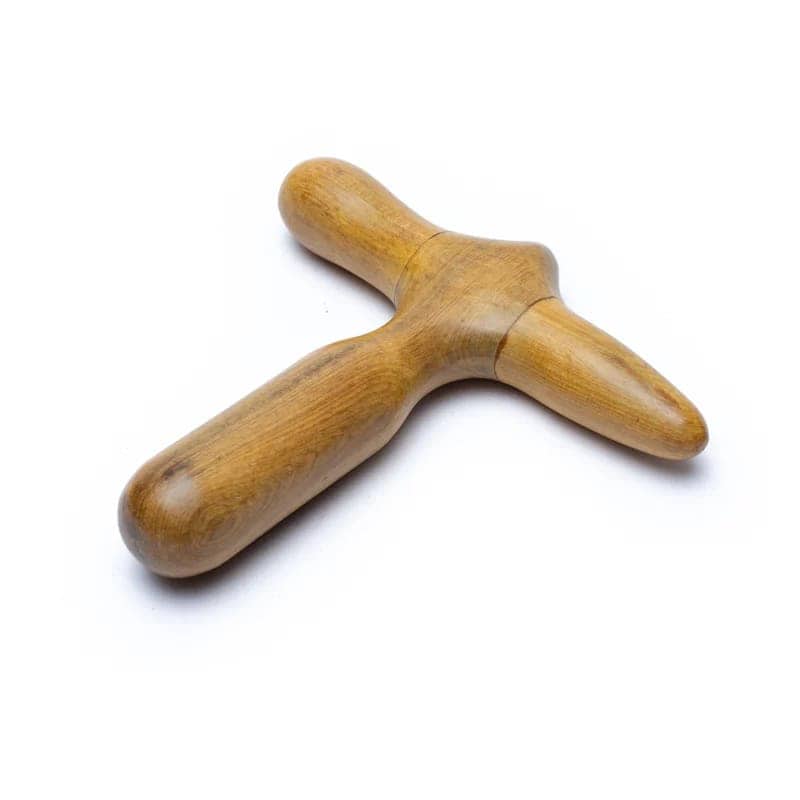 Set de masaj din lemn de santal: instrument manual cu design în formă de T, ideal pentru aplicarea presiunii pe mușchi și puncte trigger.